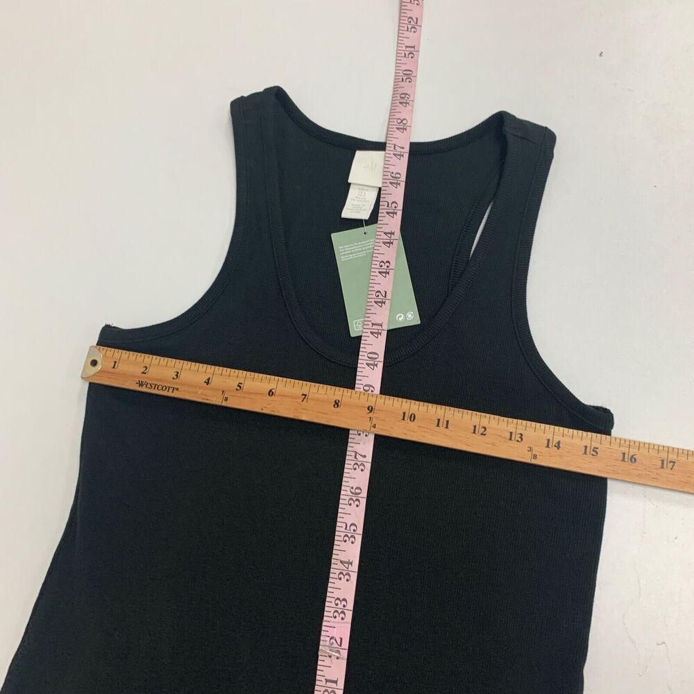 H&M Tank Dress Women S Small Black Ribbed Scoop Neck Racerback Stretch Slit Maxi - Picture 9 of 14
